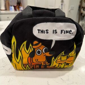 'This Is Fine' Comic Dog Black & Yellow Canvas Lunch bag